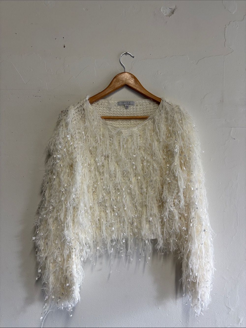 Cozy Cream Feathered Sequin Sweater